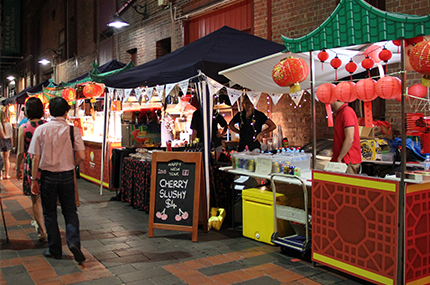 hawker food stalls, russell street, chinatown